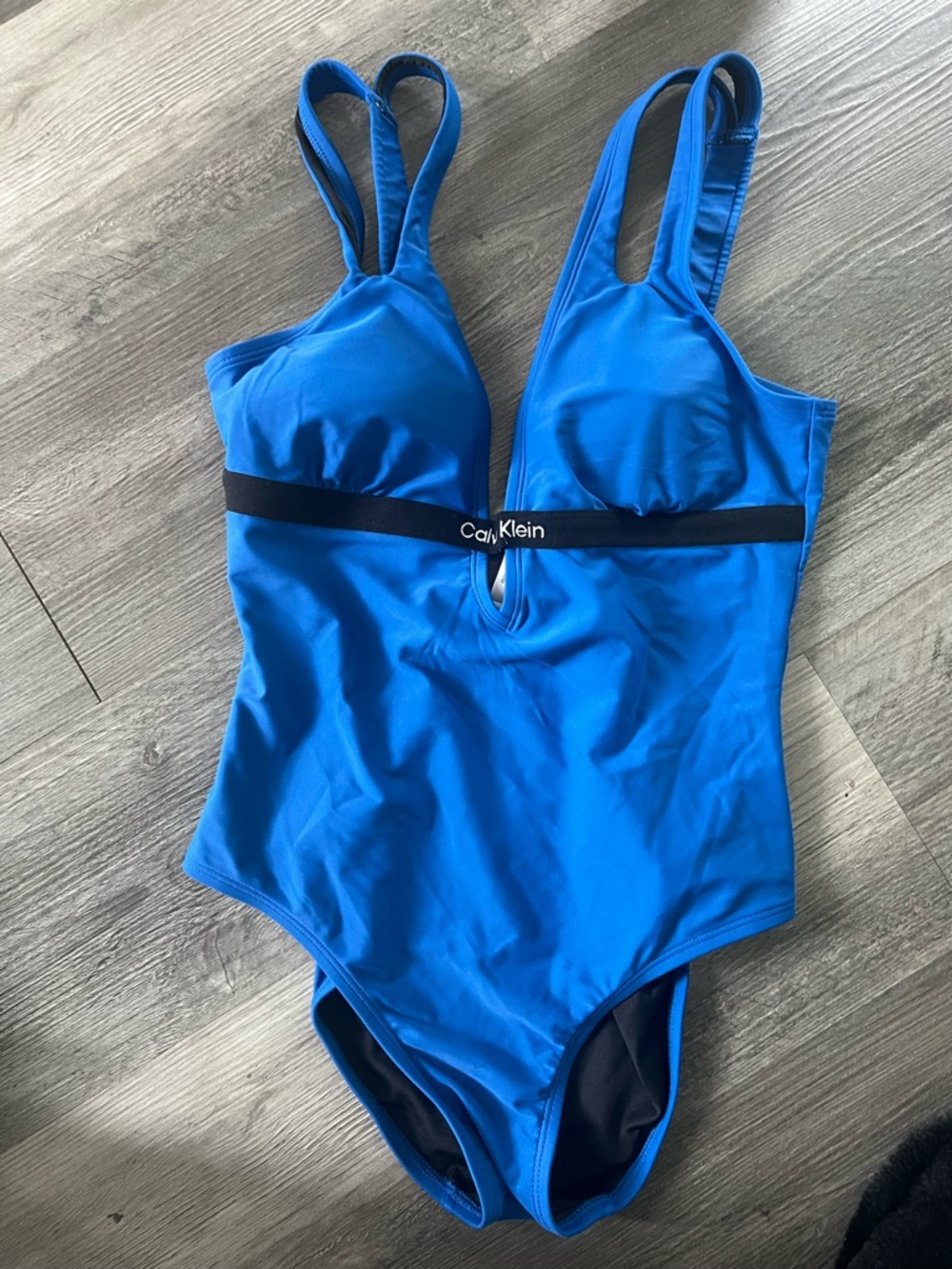 Calvin Klein Bright Blue One-Piece Swimsuit with Black Logo Band